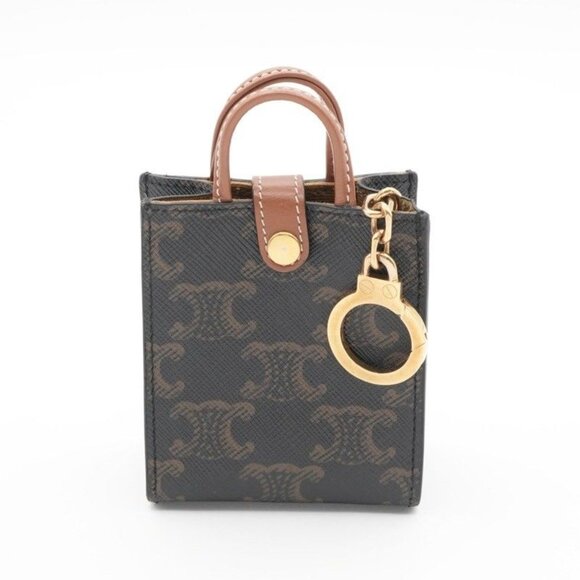 Celine Charm Brown White Gold Triomphe Canvas Logo Micro Vertical Cabas - Picture 3 of 6